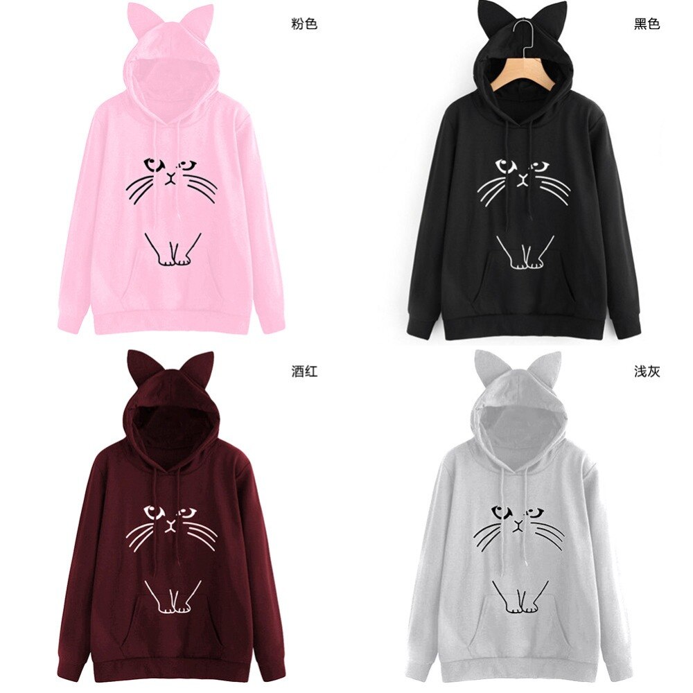 Snygga hoodies rosa varm kattmönster bekväm långärmad huva med huva för kawaii sweatshirt gravid #295800