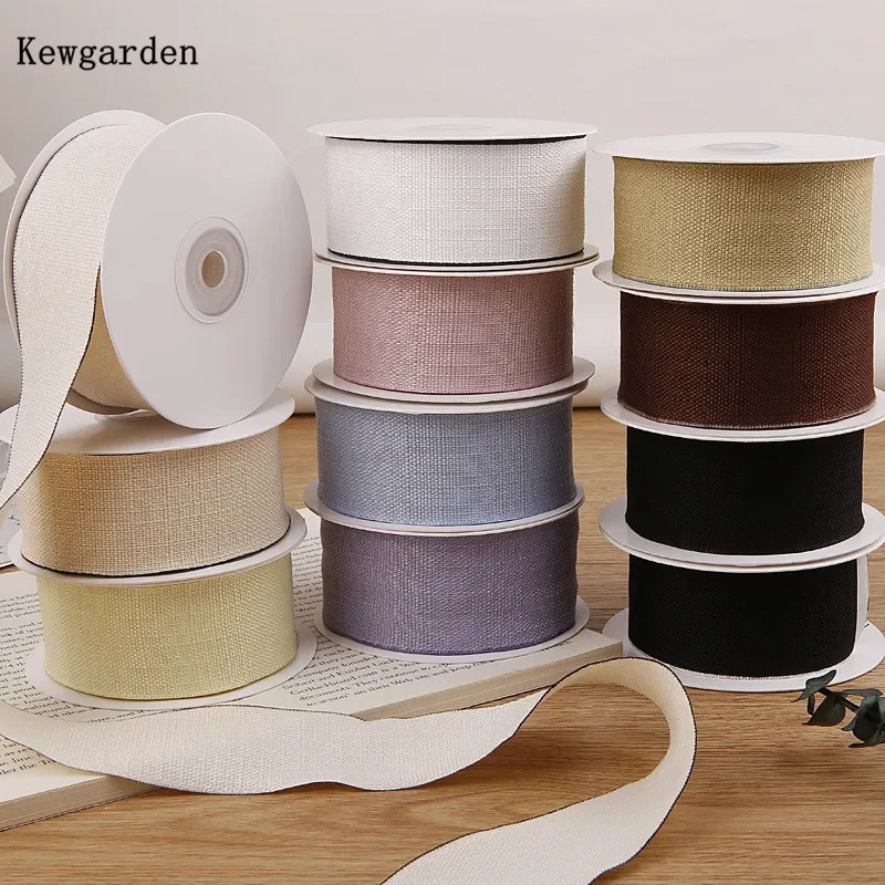 Kewgarden 40mm 1,5 "cinta de lino y algodón DIY lazos para el cabello accesorios de costura cinta hecha a mano manualidades 10 yardas