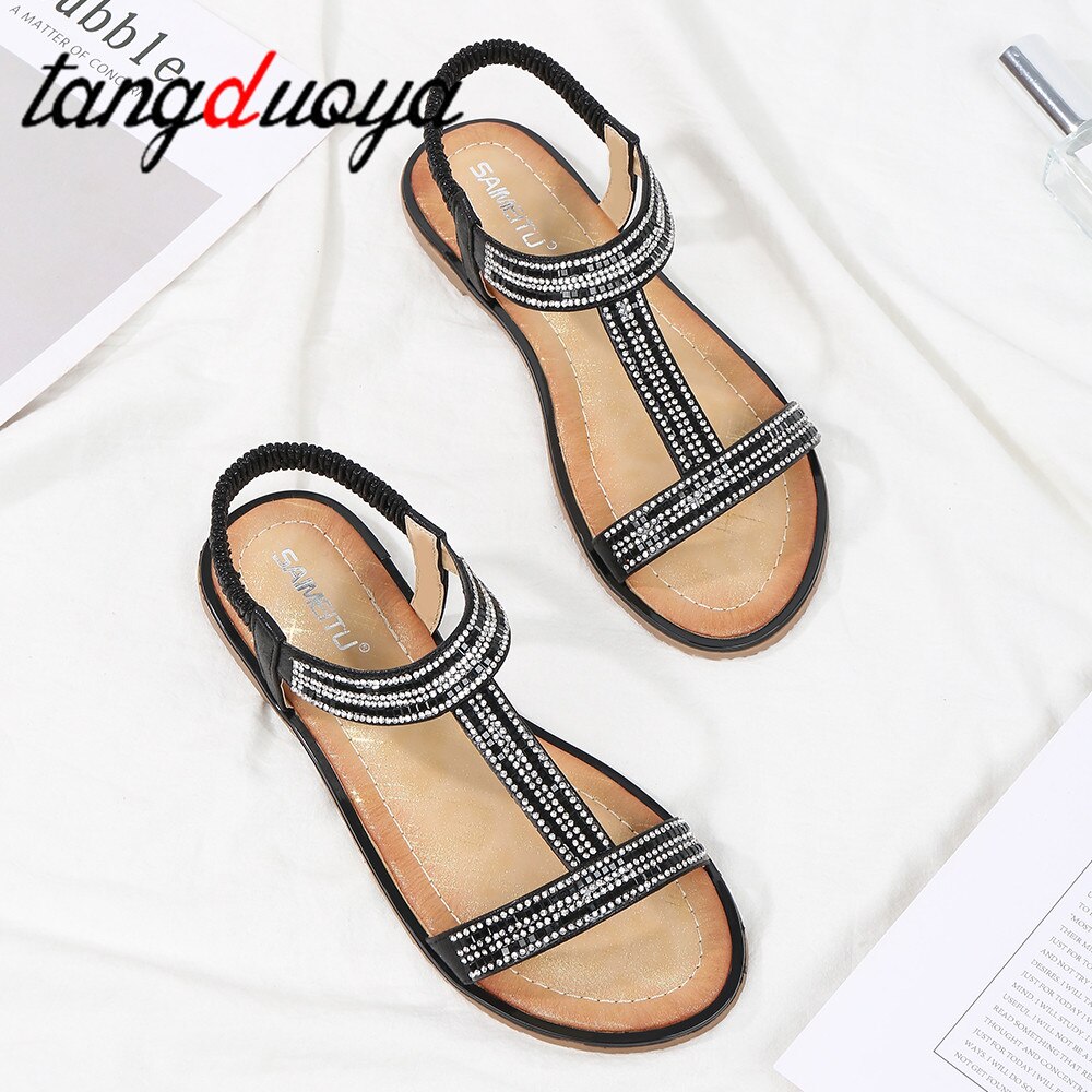 Kvinder sandaler kvinder sko flade sandaler kvinder rhinestones sandaler dame sko sommer strand sandalier kvinde sko store størrelser
