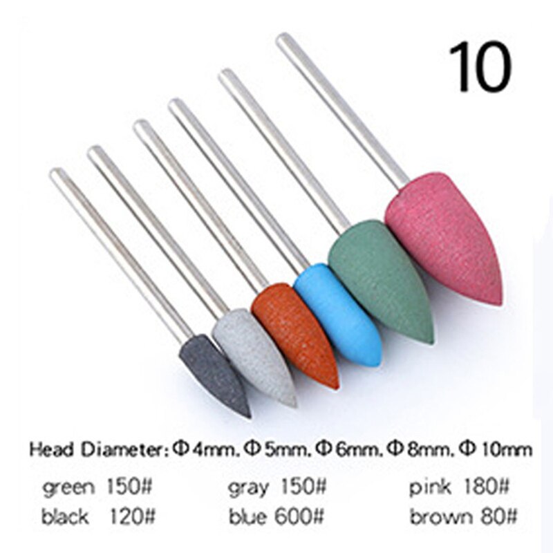 6 st/set silikon polerhuvud nagelpolering polering exfolierande manikyr maskin polerhuvud silikonborr: 10