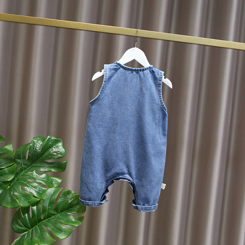 Ärmellose babykleidung, Baby-Jeans-strampler, sommer-strampler für neugeborene, mädchen, jungen, unisex, taschen-strampler, kleinkind-Overall, latzhosen-Outfits