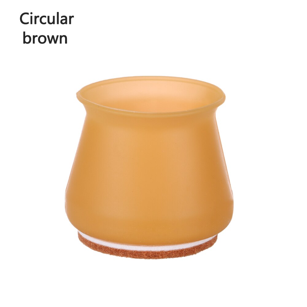 4 Pcs Silicone Round/Square Chair Table Foot Cover Protector Caps with Felt Bottom Furniture Anti-slip Mute Solid Pad: circular-brown