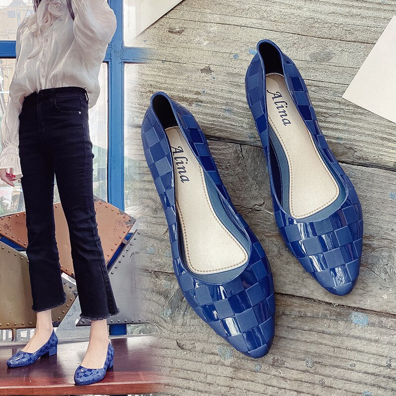 Waterdichte antislip damesschoenen koreaanse stijl pumps hakken rubberen jelly schoenen