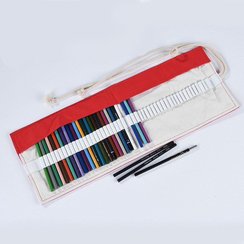 36/48 hål diy soild pennväska canvas pennfodral målning ritning stationär rulle påse smink pensel pennhållare förvaring etui