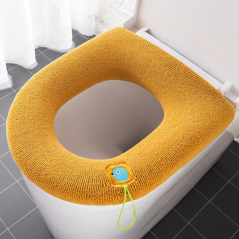 toilet seat cover wc bril hoes toilet cover wc bril cover wc seat cover wc hoes wc bril ver Winter Warm Toilet Seat Cover Closestool Mat 1Pcs Wasbare Badkamer Accessoires Breien Pure Kleur Zachte O-Vorm Pad bidet Cover: B-3