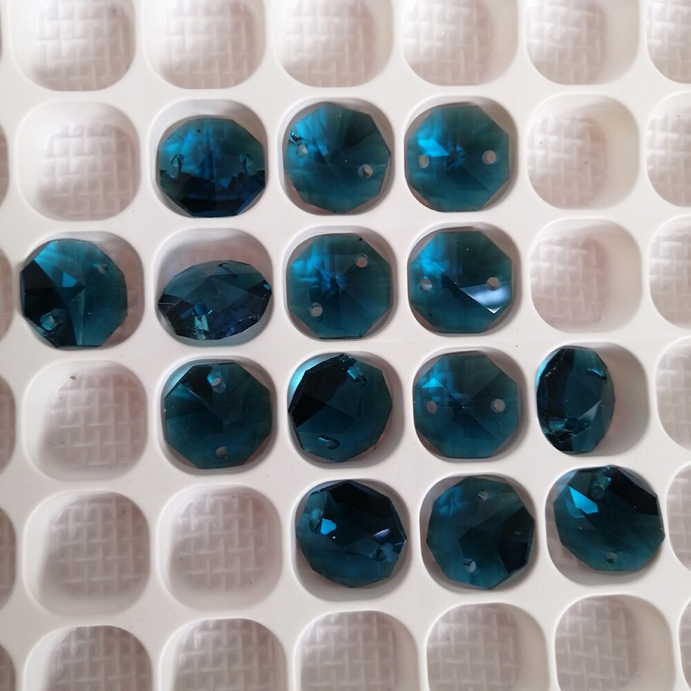 Camal 10 stk 20 farve 14mm krystal ottekantede løse perler 2 huller lysekrone lampe guirlande tråd dele gardin håndværk ornamemt diy: 8 malakit blå