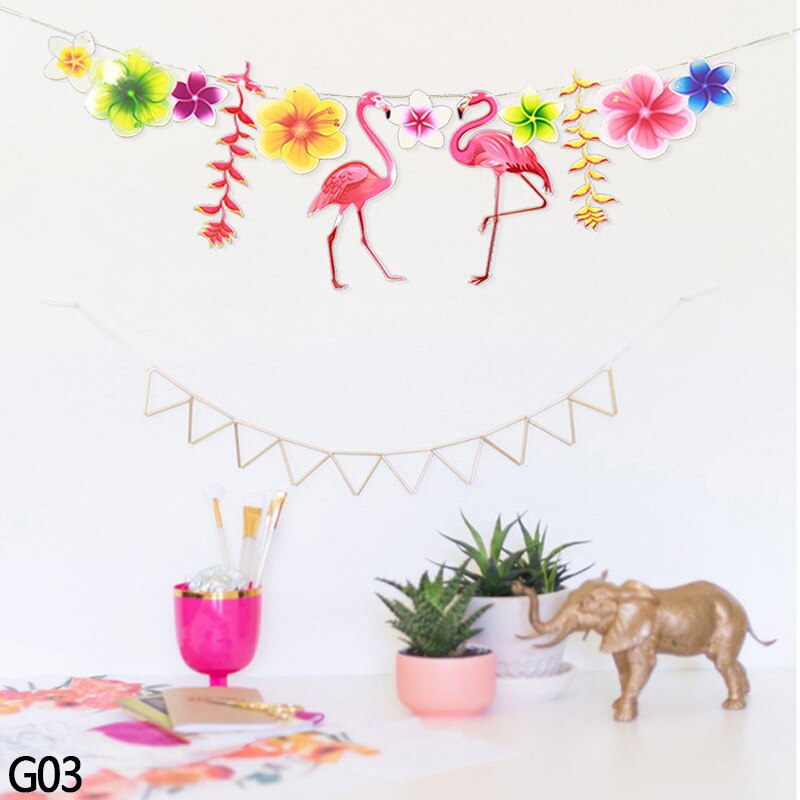 3M Coconut Leaves Flower Garland Flamingo Paper Banner for Hawaiian Tropical Party Wedding Hanging Decor Baby Shower Supplies 7z: G03
