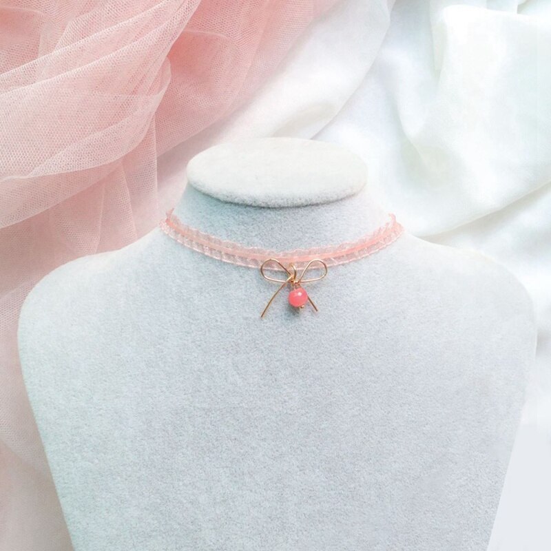 Pink Peach Heart Pendant Choker Short Clavicle Necklaces For Girl Cute Aesthetic Jewelrys