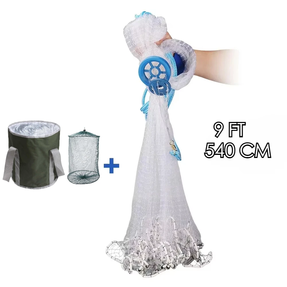 Rete da pesca americana in acqua salata con piombo in zinco e secchio impermeabile 3/4/5/6/7/8/9/10Ft raggio lancio rete da pesca trappola per esche: verde