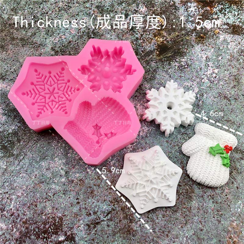 Kerst Handschoenen Sneeuwvlok Siliconen Fondant Zeep 3D Cakevorm Cupcake Ijs Mousse Jelly Chocolade Bakken Decoratie Tool: No.1