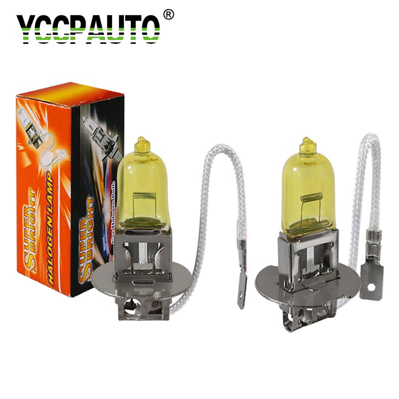 YCCPAUTO 2Pcs 12V 55W H3 Halogen Scheinwerfer Nebel Lampe Lampen 3200-3500K Goldene Gelb Licht auto Vorderen Kopf Nebel Licht Auto Styling