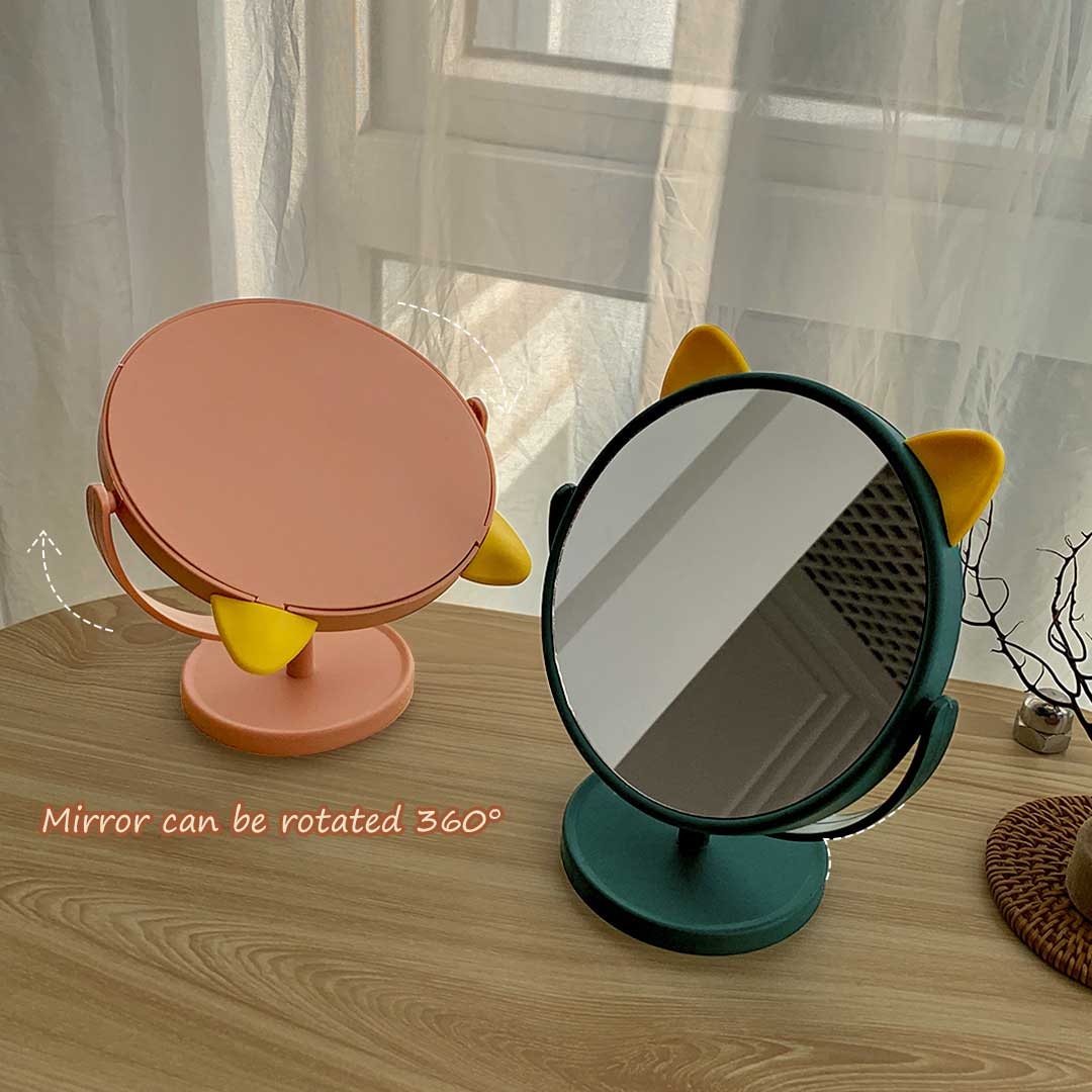 Espejo de maquillaje con orejas de conejo y gato para el hogar, accesorio de tocador pequeño para dormitorio, escritorio y oficina, bonito