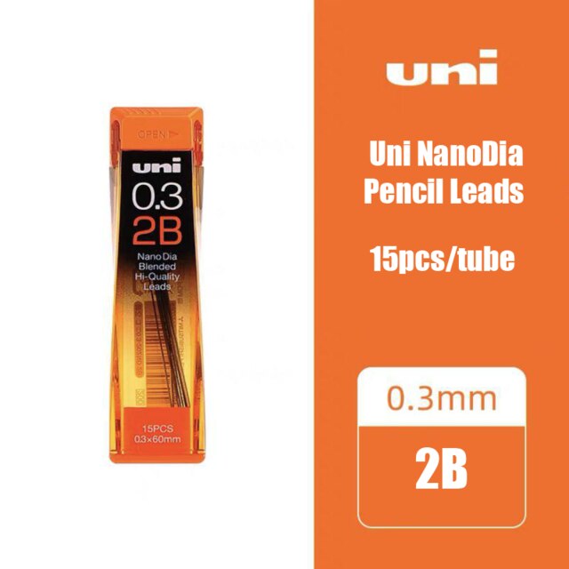 1tube/lot Uni Nano Dia 0.5-202ND Mechanical Pencil Led 0.3/0.5/0.7/0.9mm HB/2B School Student Office: 0.3 2B 15pcs