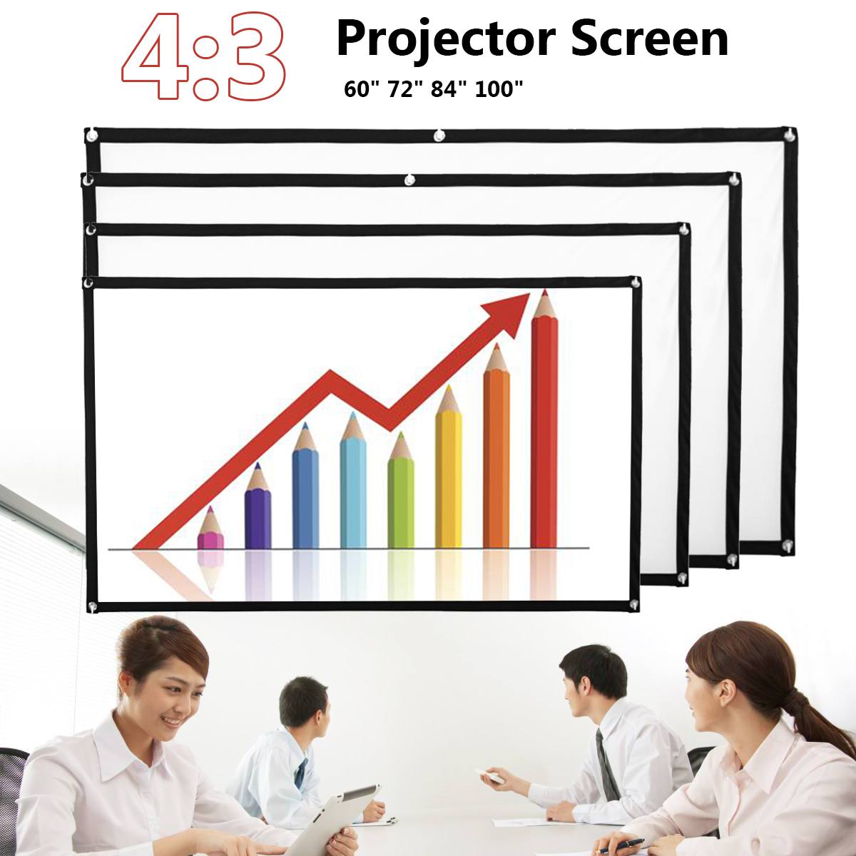 60/72/84/100 tum 4:3 bärbar vikbar hd projektionsskärm projektorduk hemmabio dlp projektduk canvas