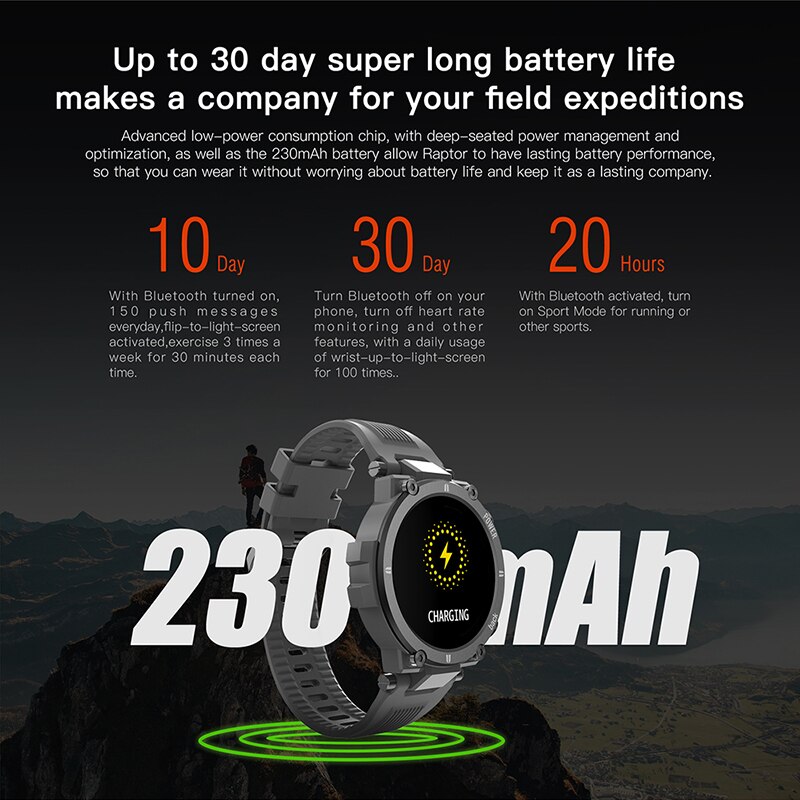 Kospet Raptor montre intelligente bracelet 1.3 pouces IPS affichage IP68 étanche montre plein écran tactile robuste 30 jours en veille