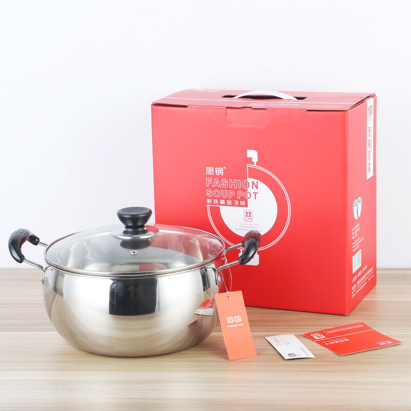 22cm Stainless Steel Food Soup Cooking Pot Hotpot Cooker Rice Noodle Roll Steaming Milk Cooking Pan Kitchen Cookware