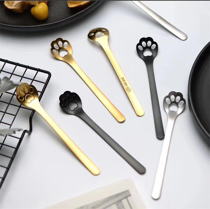 Cuillère à thé café à remuer en acier inoxydable cuillère à Dessert griffe de chien de chat accessoires à café couverts outils pour boire