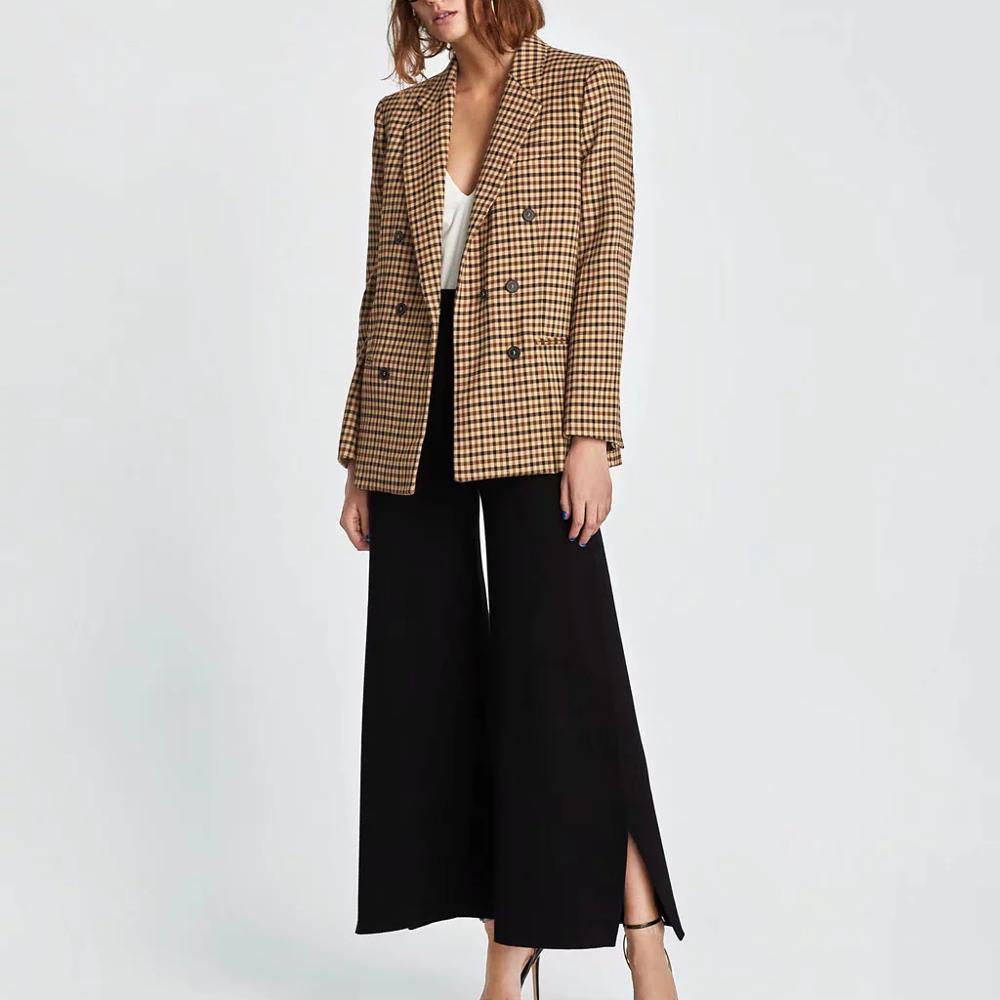 Herfst dames pak geruite jas casual vintage chique jas vrouwelijke za stijl blazer dubbelrijs bovenkleding dames