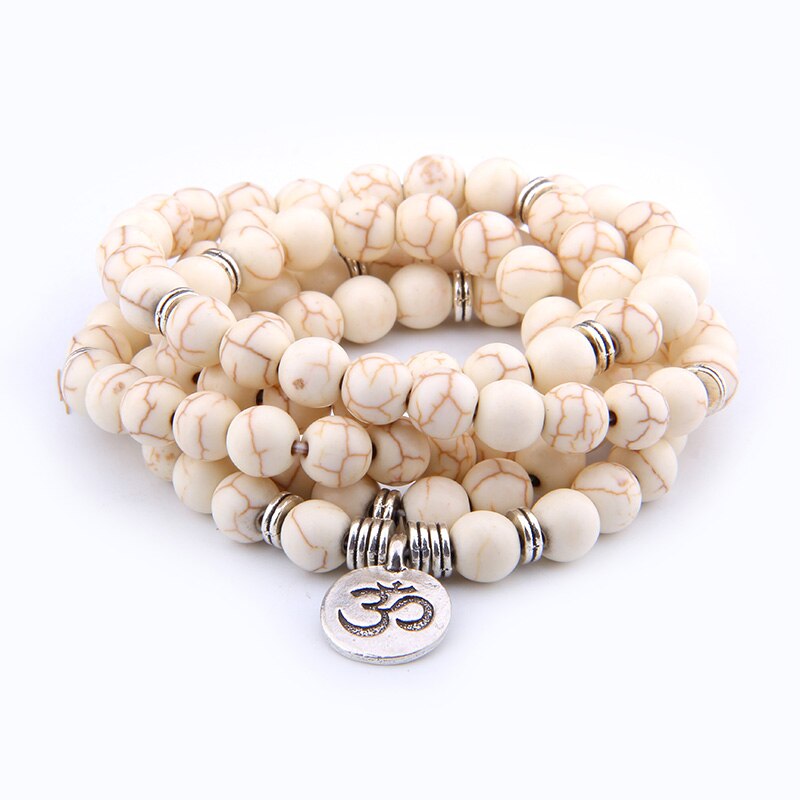 Hohe Quatity Natürliche Türkisen Verkrustete Stein Charme OM Armband Frauen Männer 108 Mala Yoga lotus Schmuck Halskette Pulseras: Type 2