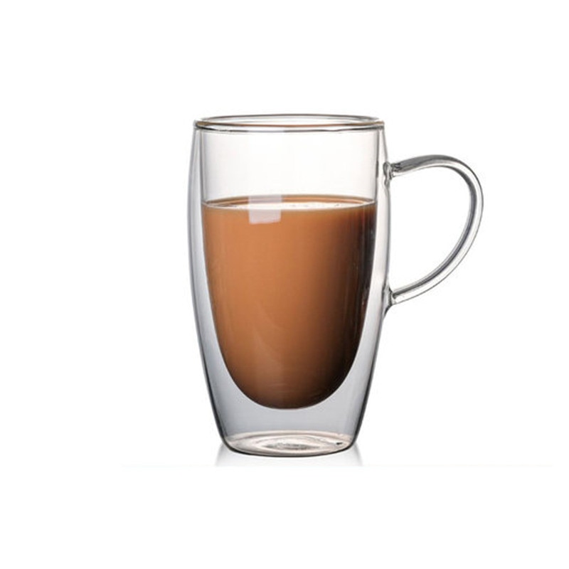 Dubbelwandige Koffie Cup Met Handvat Thermische Isolatie Dubbelwandige Glas Cups Creatieve Melk Cups: N 450ml