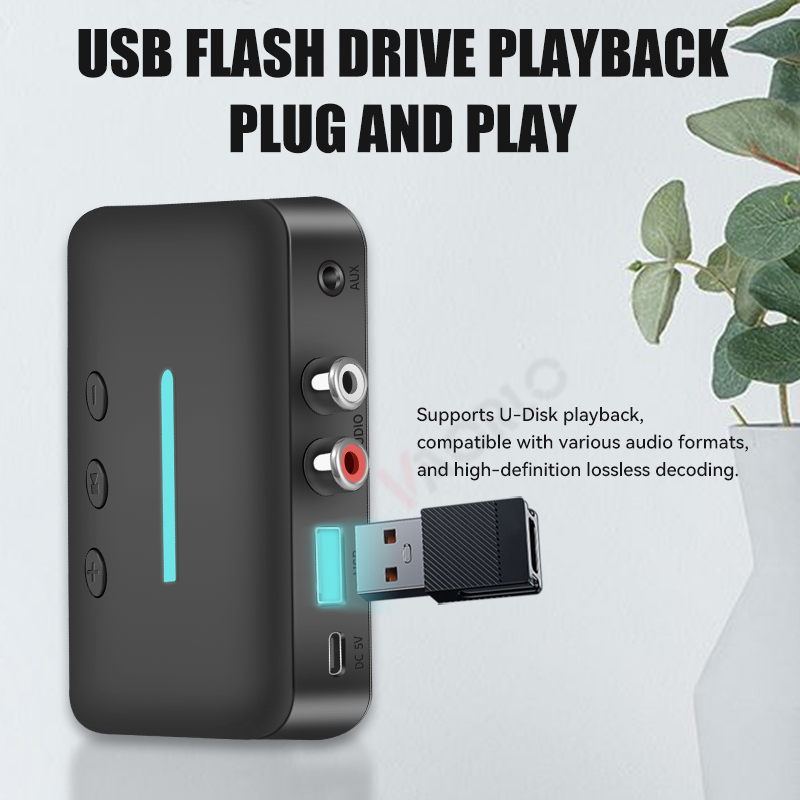 USB Bluetooth 5,3 Audio Receiver Adapter Wireless Stereo Musik 3,5mm AUX R/L RCA Unterstützung U-Disk Wiedergabe für Desktop Lautsprecher Verstärker