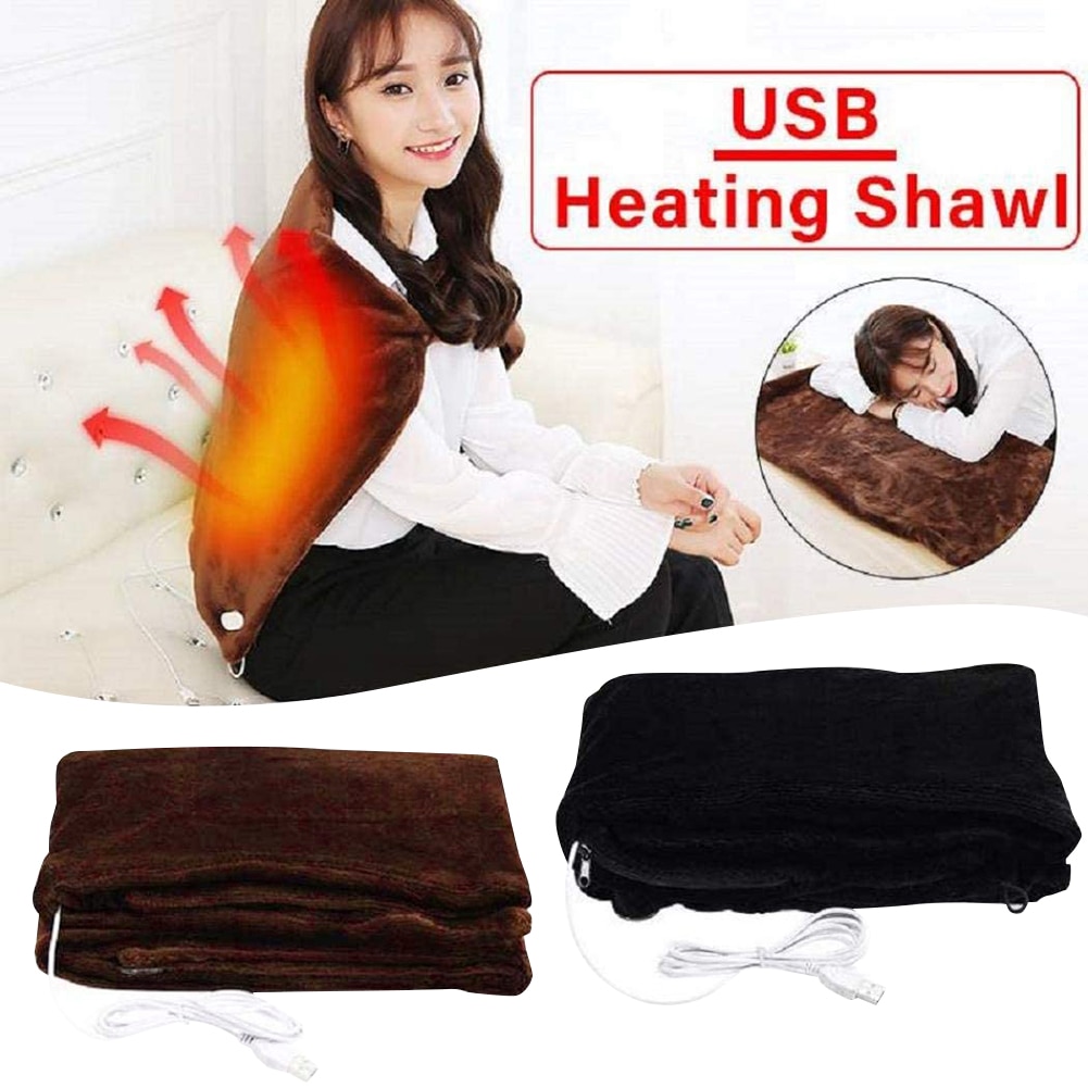 5V USB Winter Electric Blankets Heated Shawl Wrap Detachable Heated Pad Throw Blanket for Home Office Sofa 45x80cm