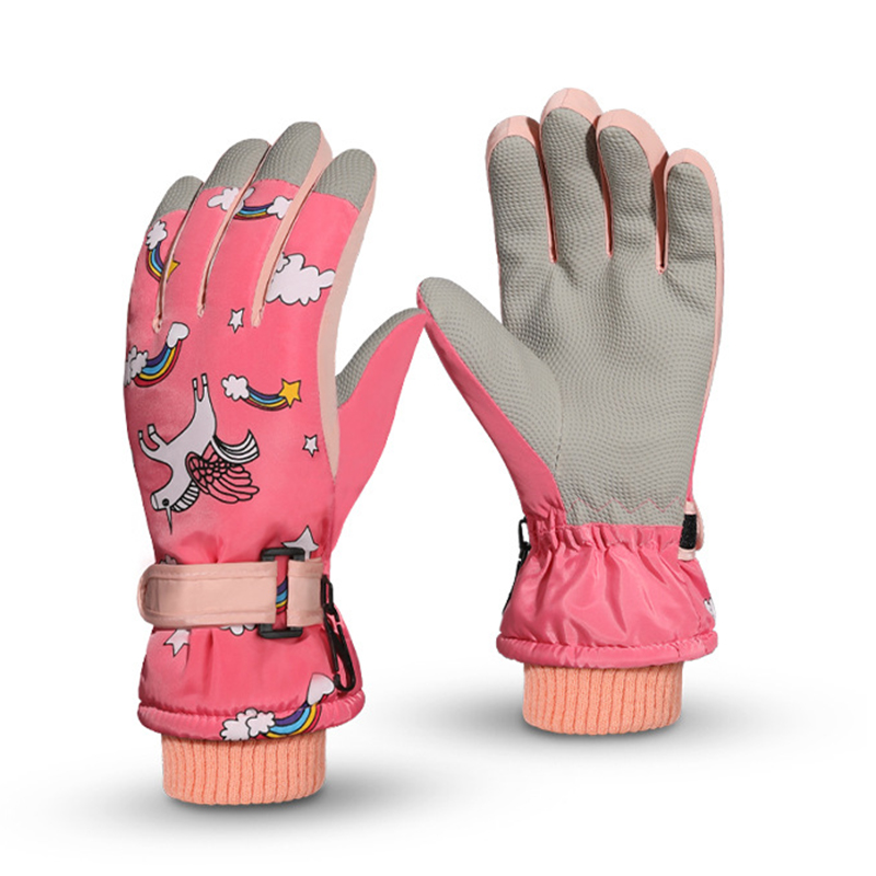 Guantes de esquí para niños, manoplas de invierno a prueba de viento, impermeables, gruesas, cálidas, antideslizantes, para ciclismo, escalada, al aire libre, manoplas cálidas de dibujos animados: pink unicorn3