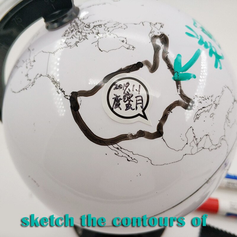 Modelo de globo pintable y borrable, borrado de plástico, mapa del mundo, dibujo telurio, aplicación de enseñanza DIY con 4 pinceles nk-sh