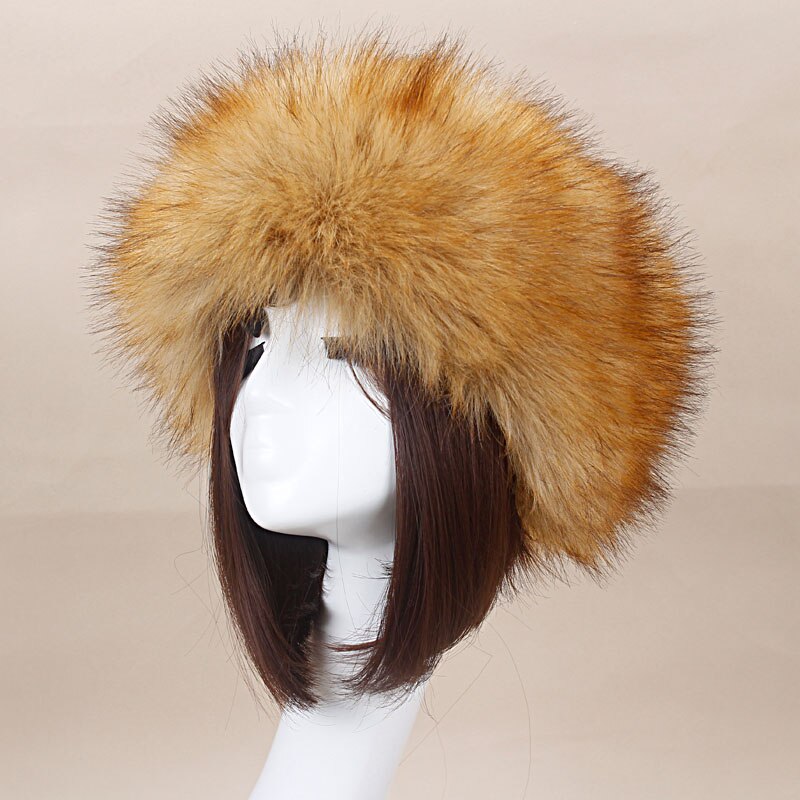 Man Women Fur Hats Tick Fuffy Warm Fox Fur Hat Headband Autumn Winter Russian Thick Hat