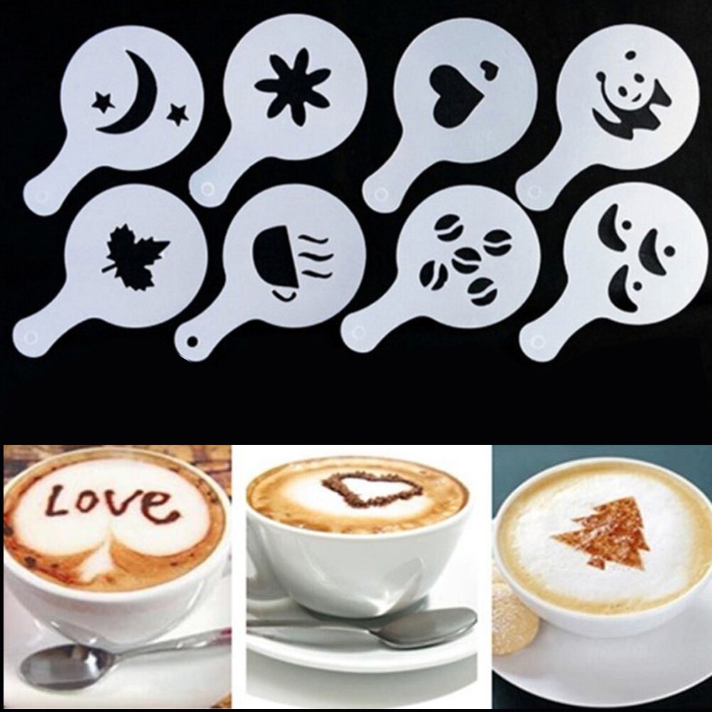 16 stuks koffiekunstdecoratiesjablonen, cappuccinokunstsjablonen, sjabloon, strooibloemen, stofdoek, spray voor koffiedecoratie