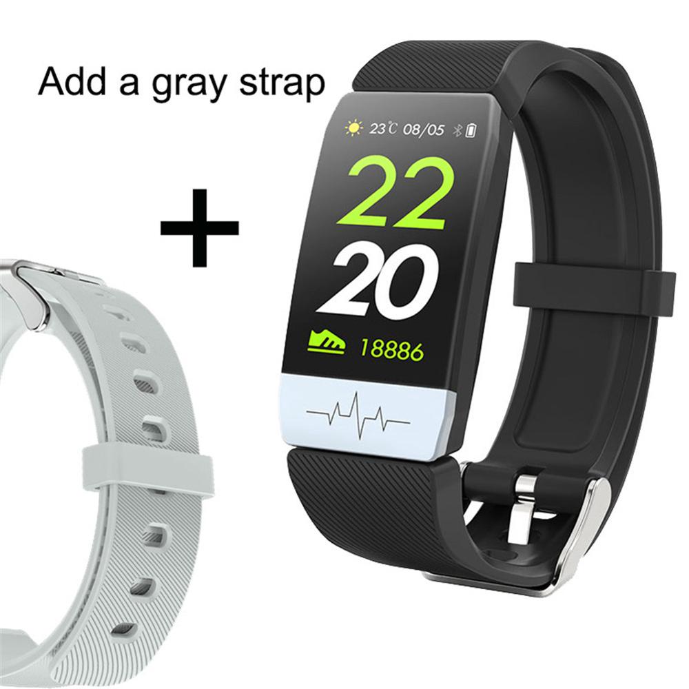 Fitness Tracker Smart Watch ECG PPG Smart Band Blood Pressure Waterproof Heart Rate Monitor Smart Bracelet Men Women Pedometer: Q1S add gray strap