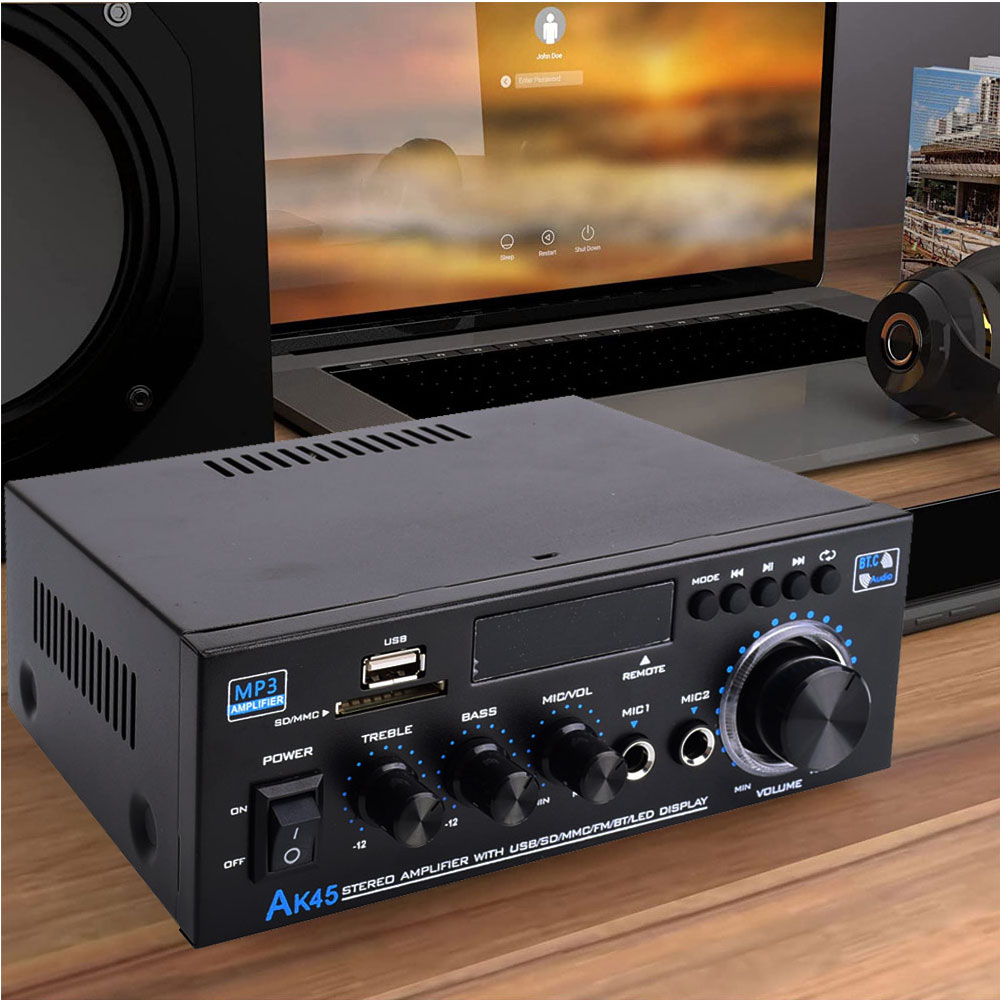 Woopker HiFi Digital Amplifier AK45 Bluetooth MP3 Channel 2.0 Sound AMP Support 90V-240V for Home Car MAX 400W*2