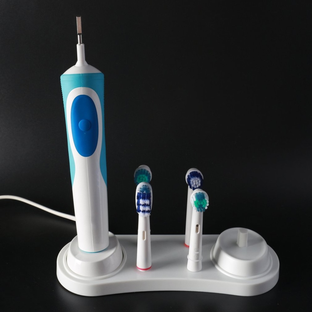 Elektrisk tandbørsteholder stativ understøttelse opbevaringsboks hvide tandbørstehoveder bundbeslag med opladerhul badeværelse tilbehør