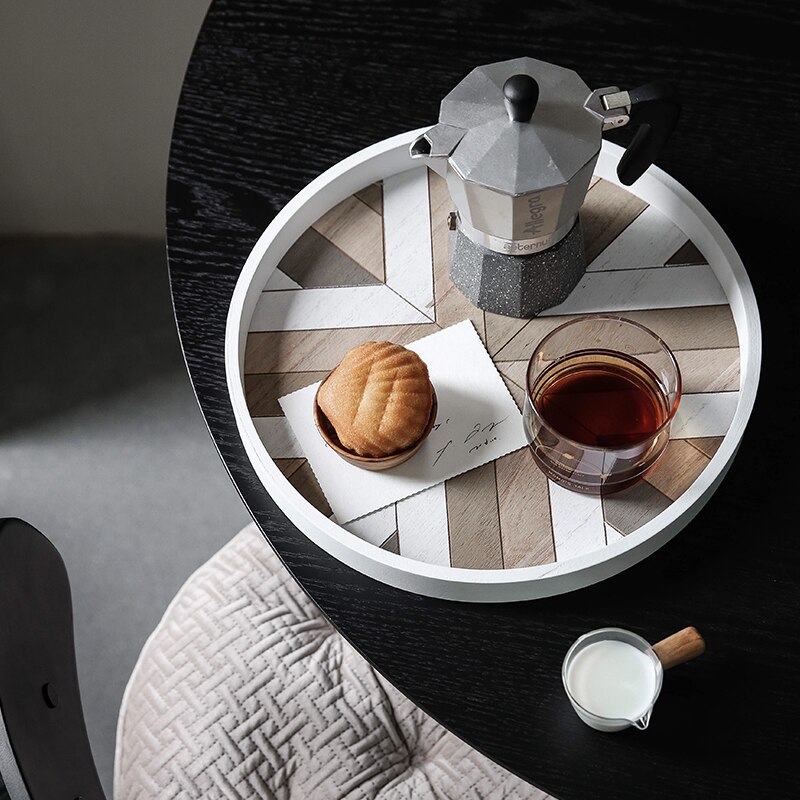Nordic Dessert Plate Wooden Serving Tray Afternoon Tea Time Coffee Cake Plates Hexagonal Round Desserts Food Organizer Platter