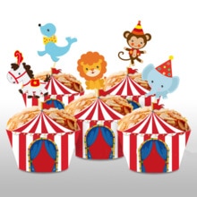 10Set (10 Wrappers + 10 Toppers) circus Cupcake Wrapper Toppers Kids Verjaardag Baby Geslacht Onthullen Party Decoratie Cake Toppers