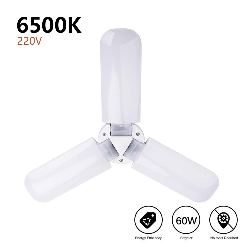 Light Led Garage Lights Super Bright 60W Daylight Light Bulbs 6000LM Deformable Garage Ceiling LED Shop Lights: 220V Cold white