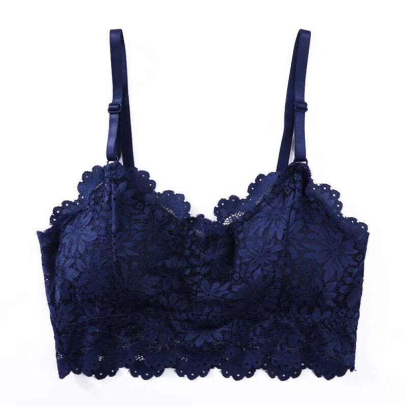 Women Push Up Lace Tube Tops Bra Seamless Padded Bras Adjusted Straps Brassiere: Blue