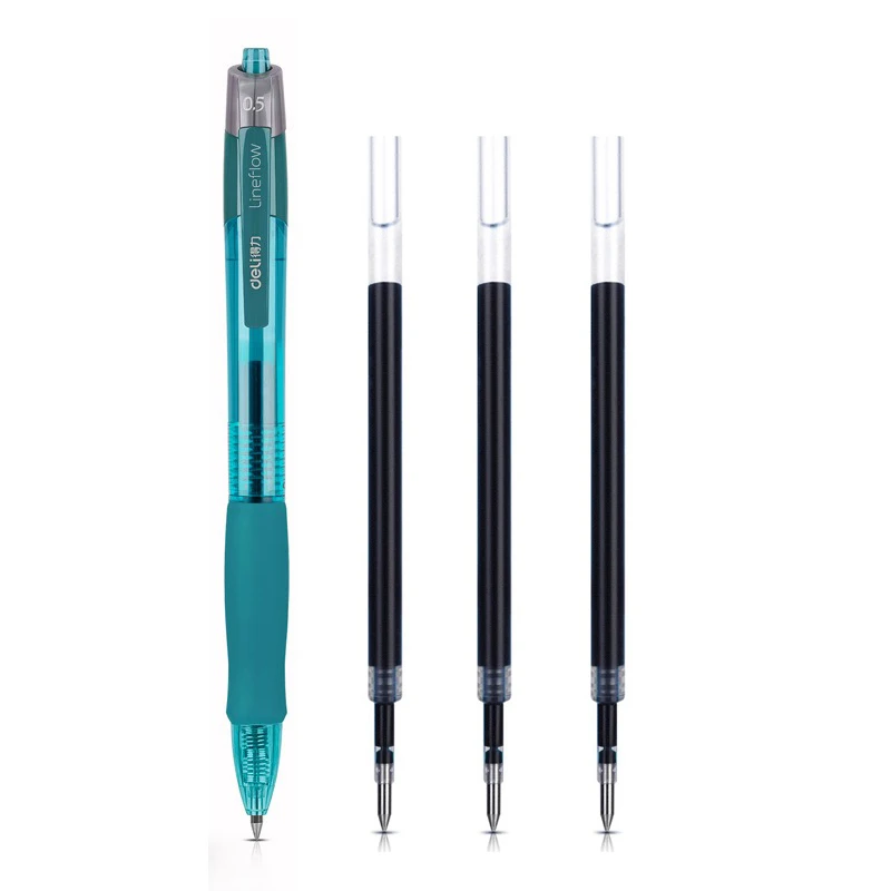 deli Retractable Ballpen Gel Pens 3Pcs Set Black Blue Ink 0.5mm Ballpoint Replaceable Refills Office School Supplies Stationery: Lavender