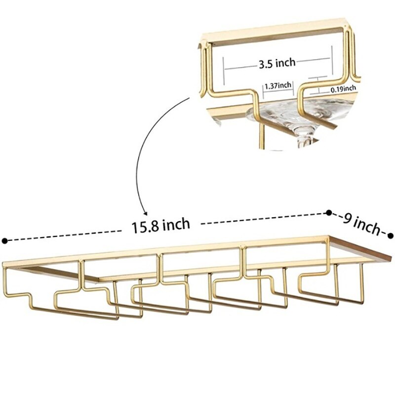 4 Rows Wine Glass Rack Under Cabinet Stemware Holder Metal Wine Glass Organizer Glasses Storage Hanger for Bar Kitchen