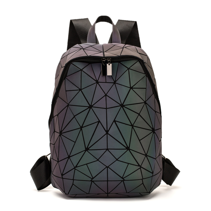 Kvinder rygsæk skole foldbar crossbody taske til damer clutch og pung geometrisk lysende laptop taske holografisk 3 stk sæt: Rygsæk