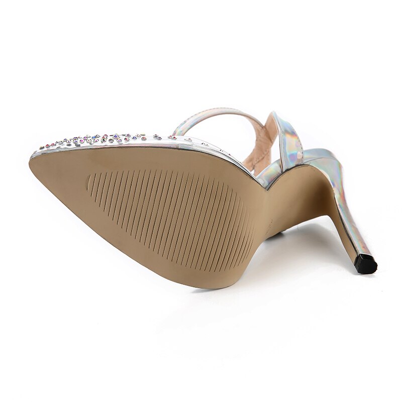 rhinestone PVC transparent shoes stilettos high heels sandals women pointed toe party silver party wedding shoes