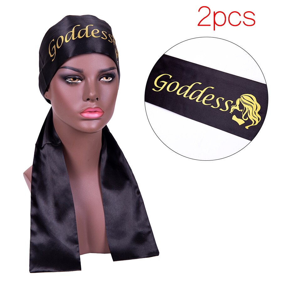 Alileader billig silke sateng kant skjerf sateng kant hodebånd for parykker sateng kant legging skjerf hair extensions wraps hodebånd: Gudinne hei 2 stk