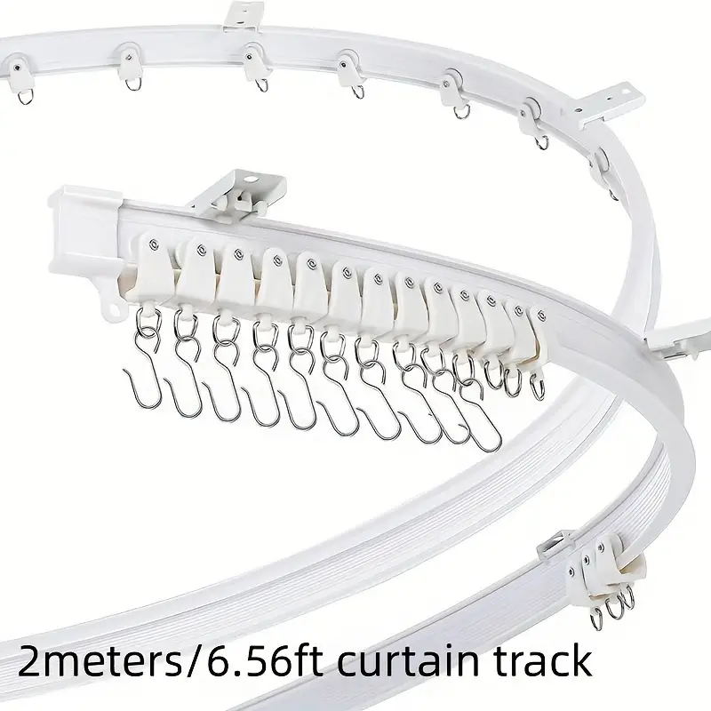 1-5m douchegordijnrails van aluminium en kunststof, flexibele plafondmontage met haken, perfect voor kamerverdelers en badkamers.