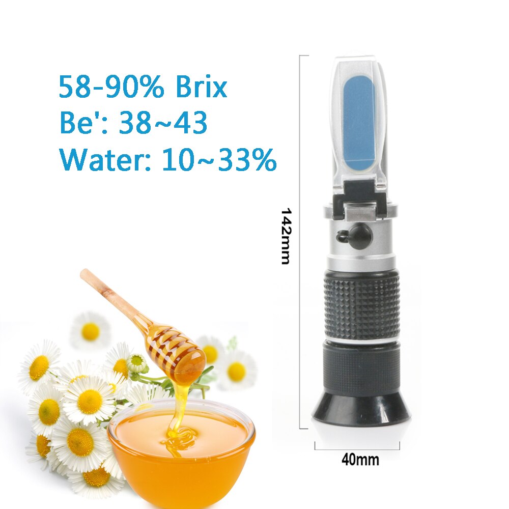 RHB-90ATC Brix Refractometer Brix/Be'/Water 3 in 1 Honey Refractometer Hand Held 58~90% Sugar Content Tester for Fruit Juice