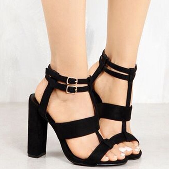 Parkside Wind Wildleder Leder Mädchen Sandalen Marine Ferse Party hoch Fersen Schnalle Schuhe Frau khaki Sandalen Knöchel Gurt Fersen 10,5 cm: Schwarz / 6
