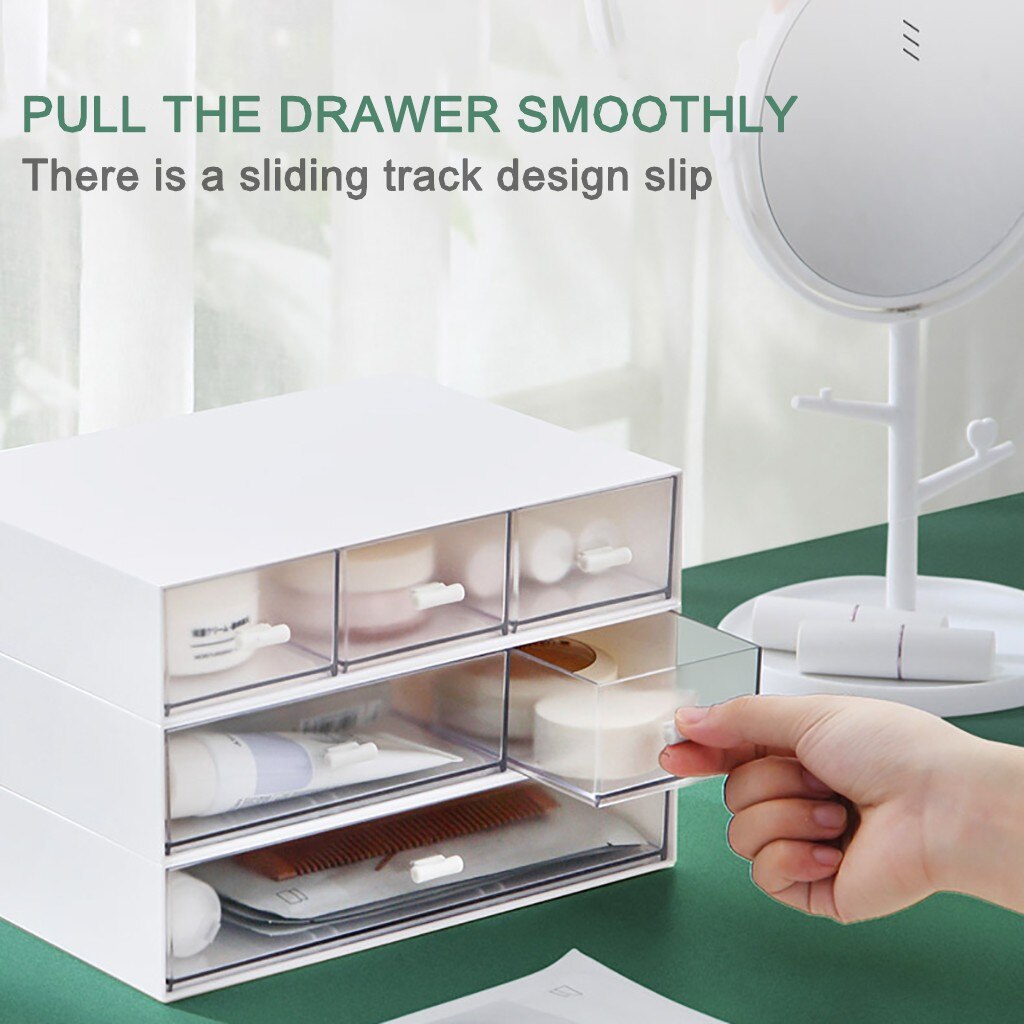 Pull-out Storage Drawer Transparent Dustproof Cosmetic Storage Box Freely Combinable Storage Cabinet Desktop Item Organizer#g30