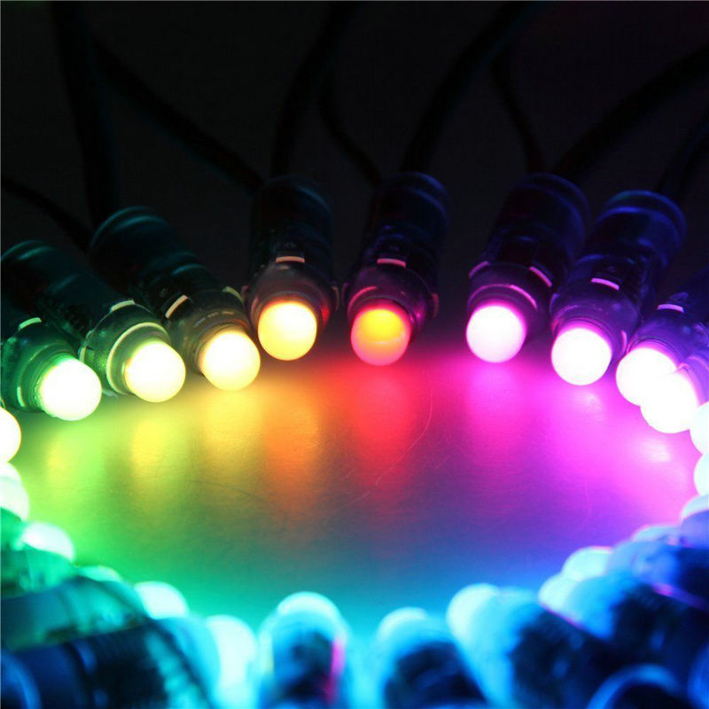50pc full Color Digital Diffused RGB 50node/string addressable led pixel punctiform WS2811 12mm 5V Waterproof IP68 AD backlight