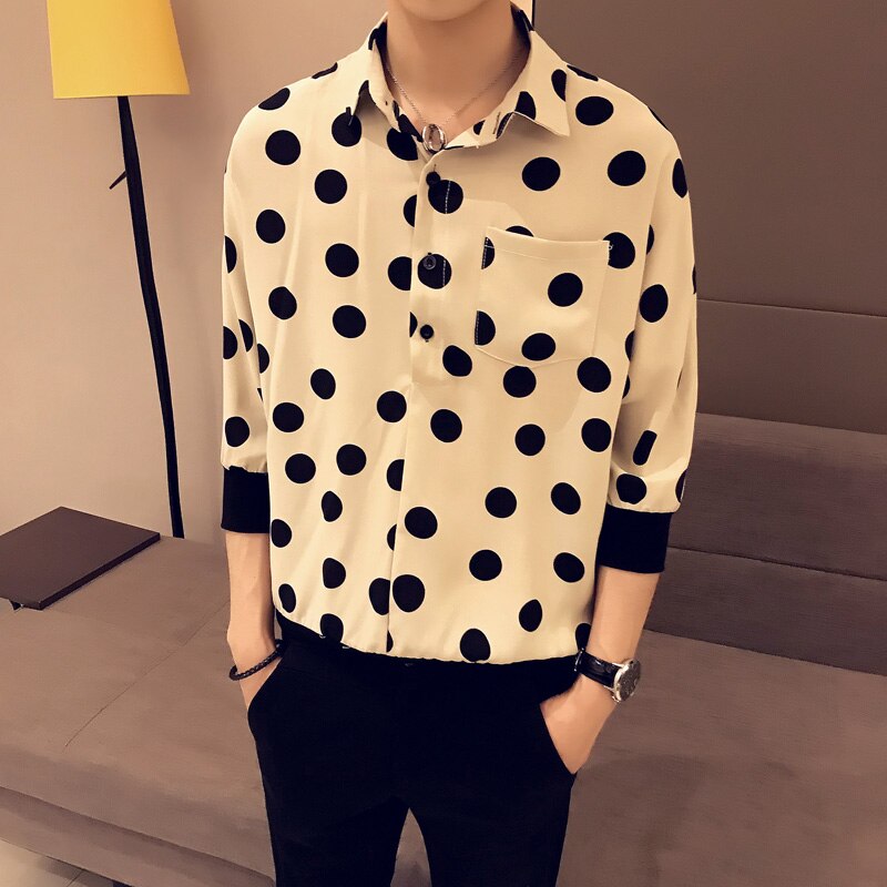 Männer Luxus Lose Herren Shirts Neue England Stil, , Polka Dot Print Shirt Männer Sommer Roll Up Sleeve Shirt