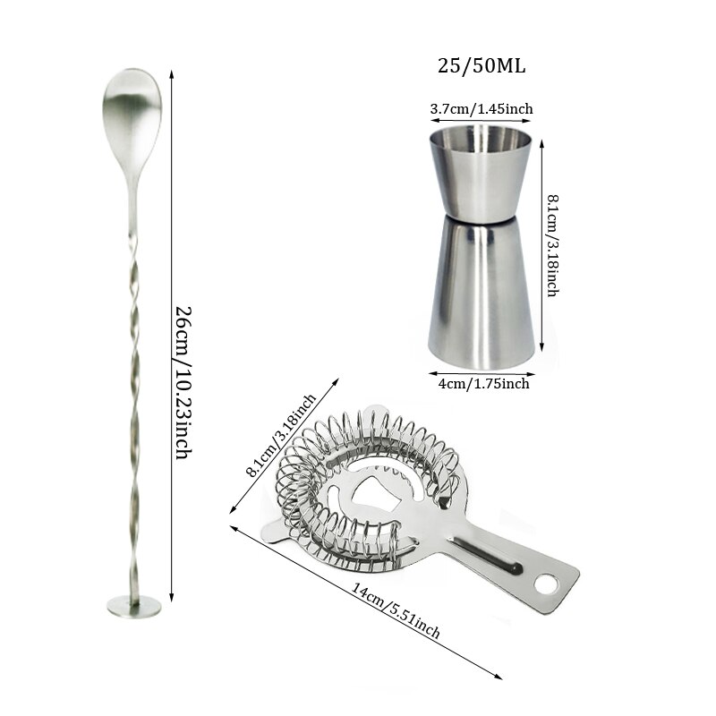 4 stks/set 750ML Professionele Rvs Bar Gereedschap Cocktail Shaker Bar Set met Cocktail Drinken Recepten Boekje