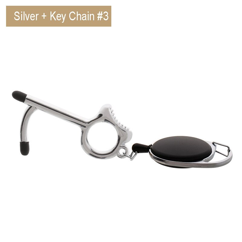 10 stuks/partij edc deuropener hygiëne hand antimicrobiële touchscreen stylus pers lift gereedschap deurgreep sleutelhanger: Zilveren sleutelhanger 3